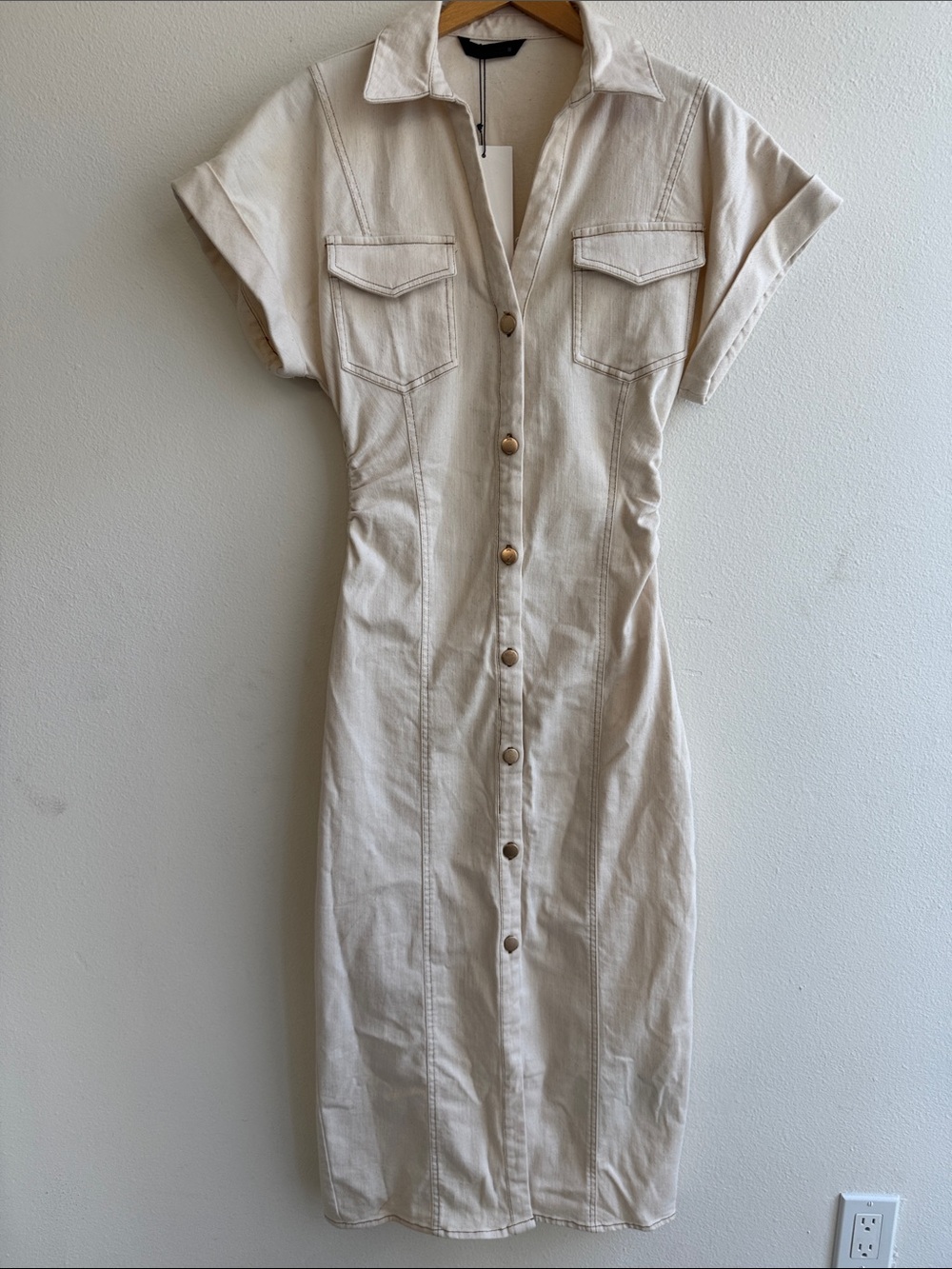 Zara Denim Midi Dress Cream Ivory Size Large NWT - Picture 4 of 11